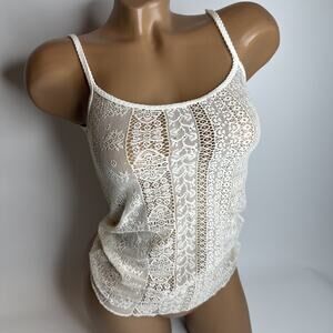 Ivory Lace Sheer Cami Tank Top XS Lingeriecore Coquette Y2K Fairy Soft Girl